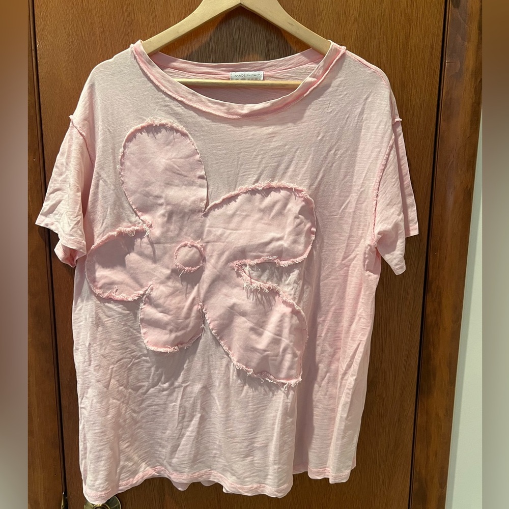 Made in Italy 100% Cotton Pink Floral Appliqué T-Shirt